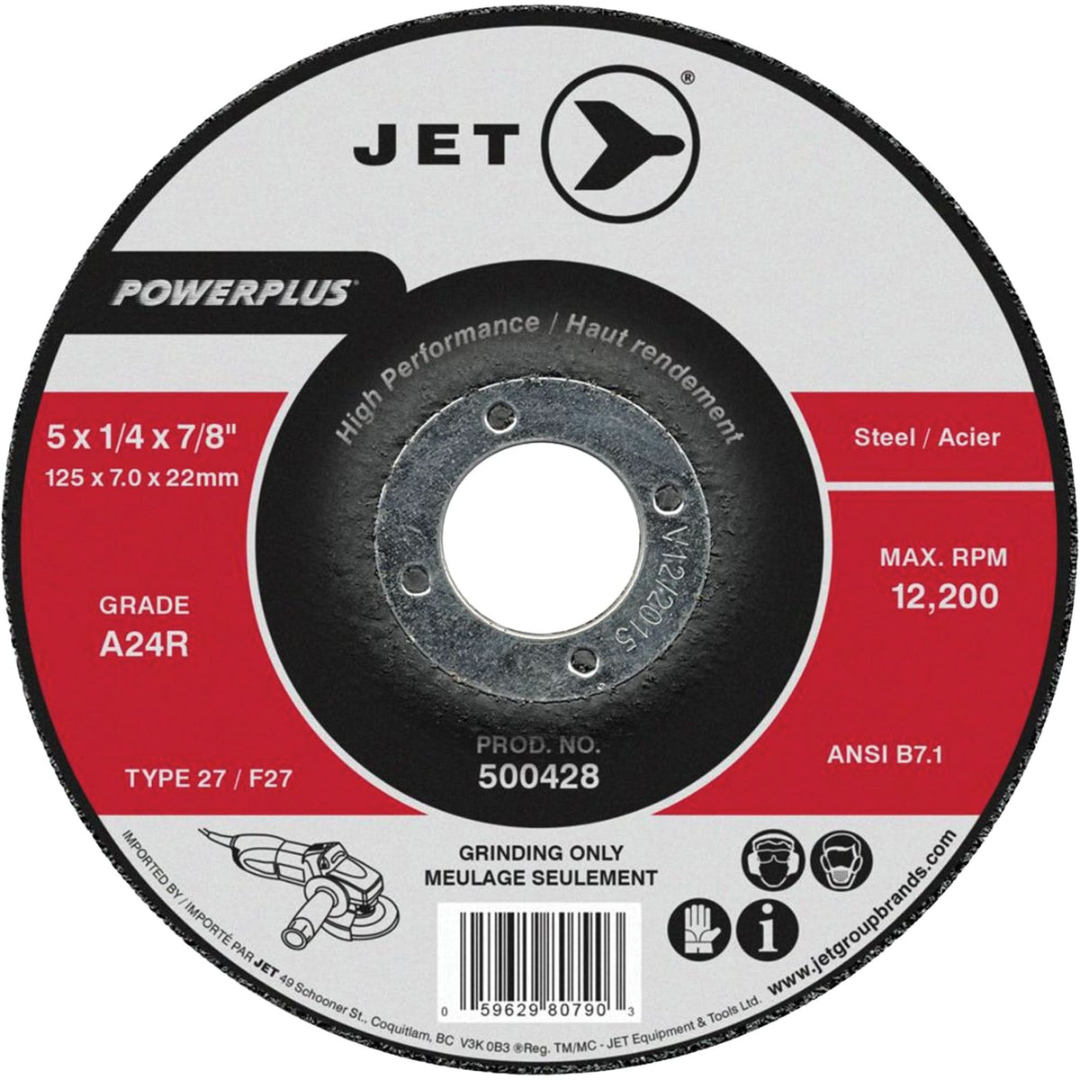 PowerPlus® Grinding Wheel, 7" x 1/4", 7/8" Arbor, Aluminum Oxide, Type 27