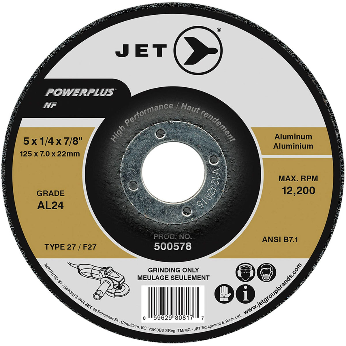 Powerplus NF Grinding Wheel, 5" x 0.25", 1/4" Arbor, Type T27