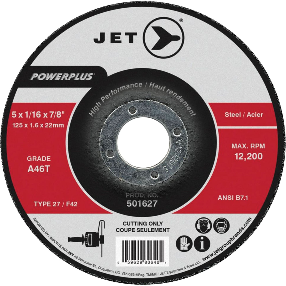 A46T PowerPlus Cut-Off Wheel, 6" x 1/16", 7/8" Arbor, Type 27, 10200 RPM