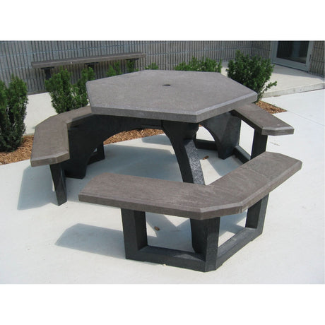 Recycled Plastic Hexagon Picnic Tables, 78" L x 78" W, Brown