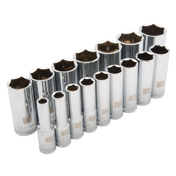 SAE Socket Set, 16 Pcs, 1/2" Drive Size, Deep