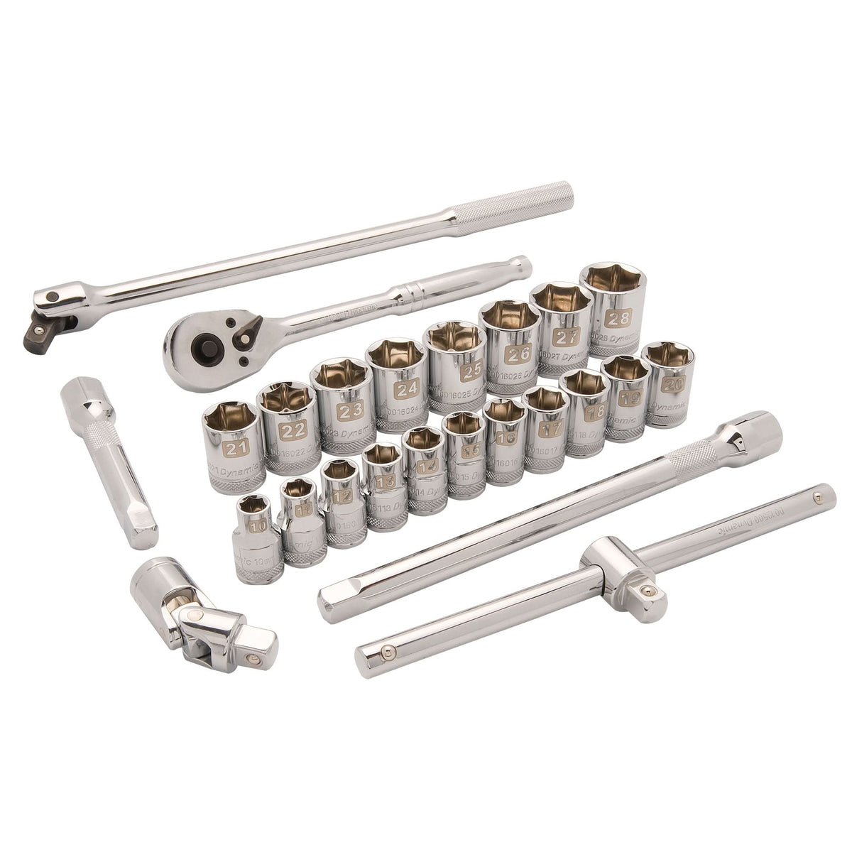 Metric Socket Set, 25 Pcs, 1/2" Drive Size