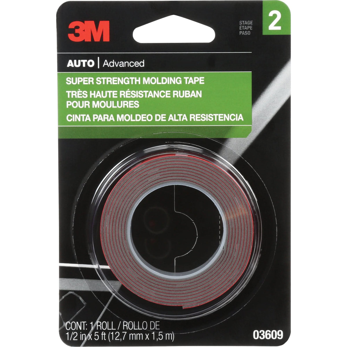 Super Strength Molding Tape, 1.52 m (5') L x 12.7 mm (1/2") W, 46 mils, Acrylic