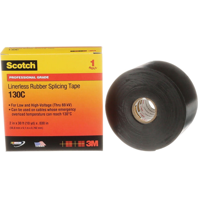 Scotch® Professional Grade Linerless Rubber Splicing Tape, 50.8 mm (2") W x 9 m (30') L, 30 mils, Black