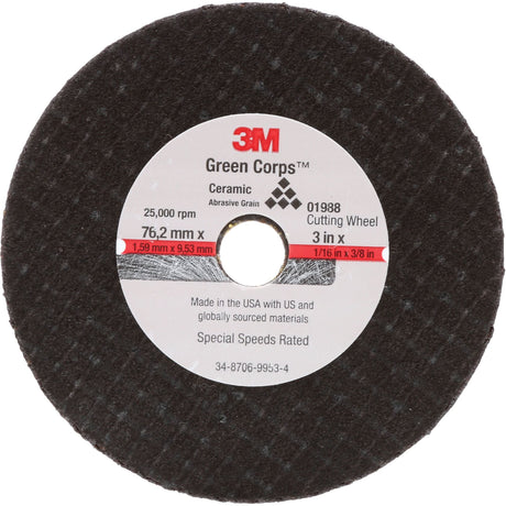 General-Purpose Cut-Off Wheel, 3" x 1/16", 3/8" Arbor, Type 27, Aluminum Oxide, 25000 RPM