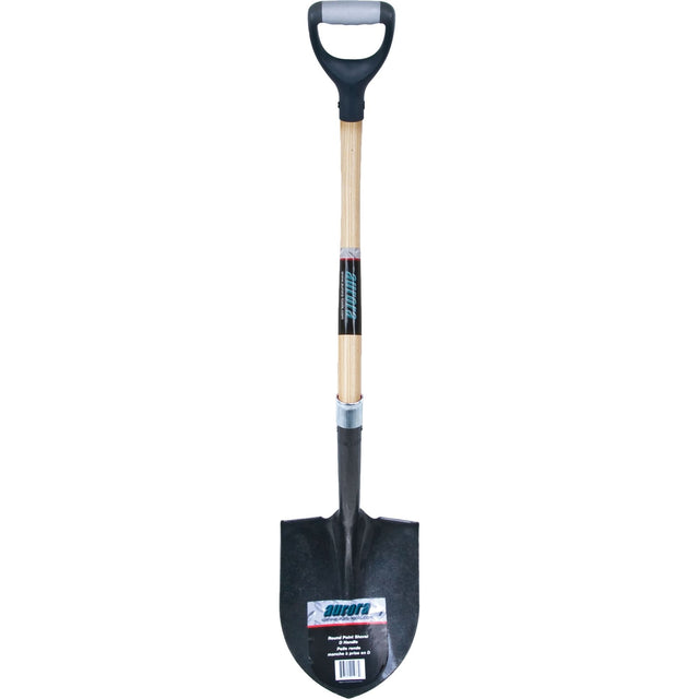Heavy-Duty Round Point Shovel, Carbon Steel Blade, Hardwood, D-Grip Handle