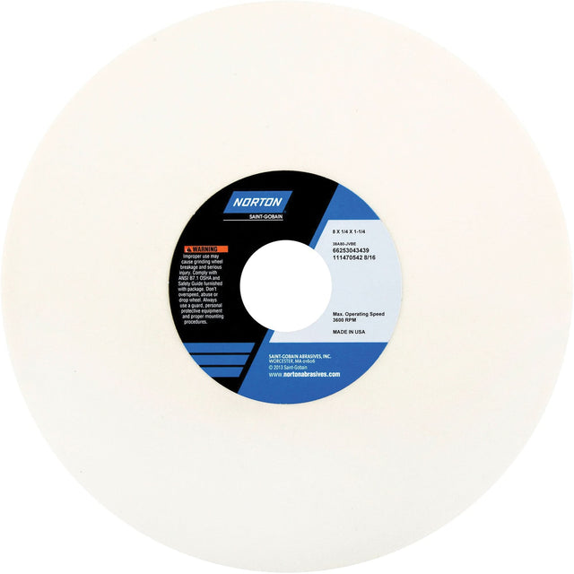 Toolroom Vitrified Wheel, Type 38A/25A, Aluminum Oxide, 8" x 1/4"