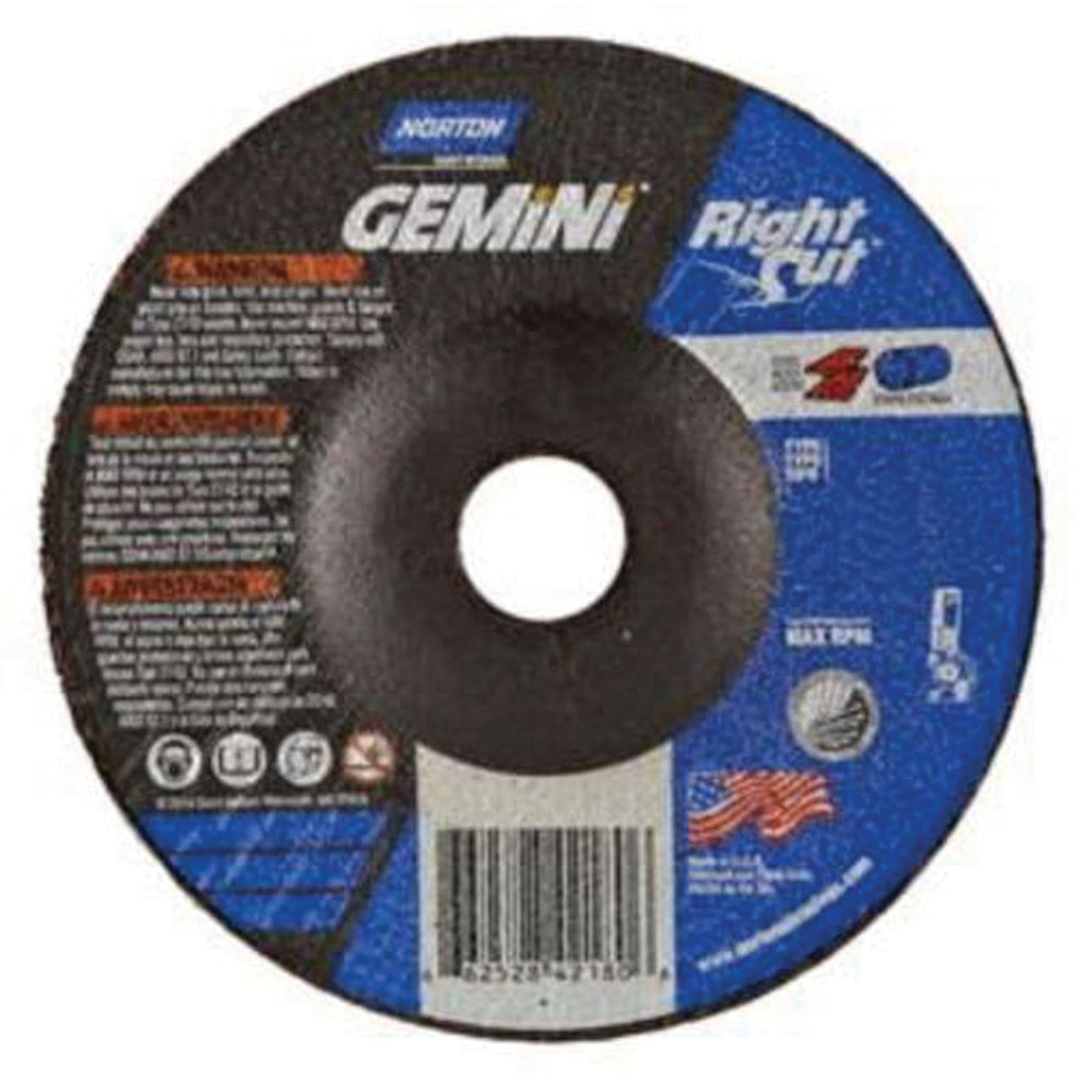 Gemini® RightCut™ Cutting Wheel, 4" x 0.045", 5/8" Arbor, Type 27/42, Aluminum Oxide, 15280 RPM