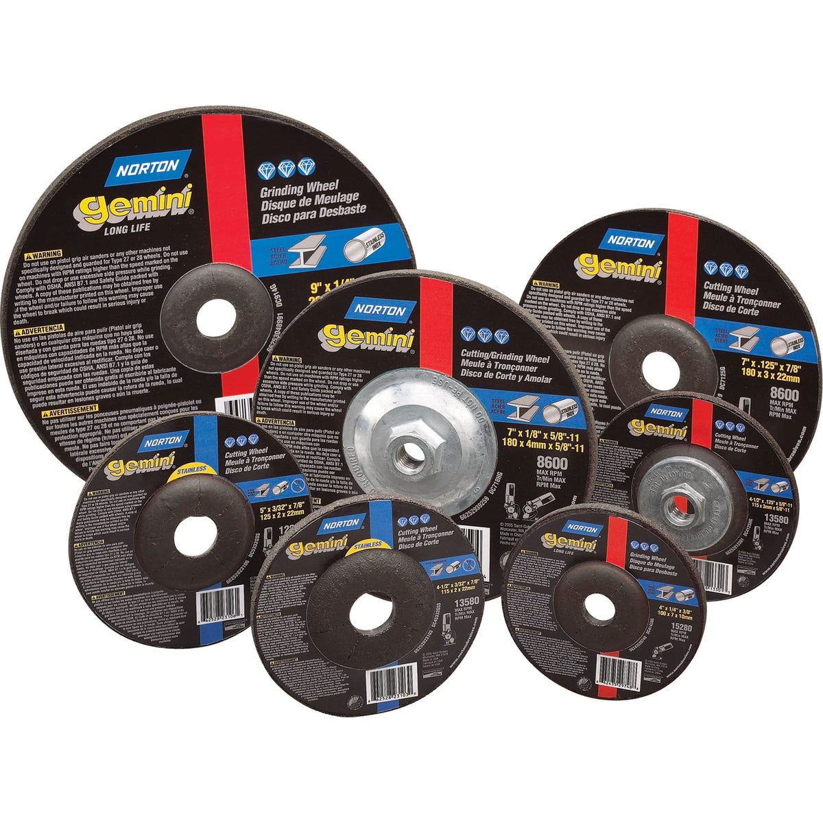 Gemini® Depressed Centre Grinding Wheels, 4" x 1/8", 3/8" Arbor, Aluminum Oxide, Type 27