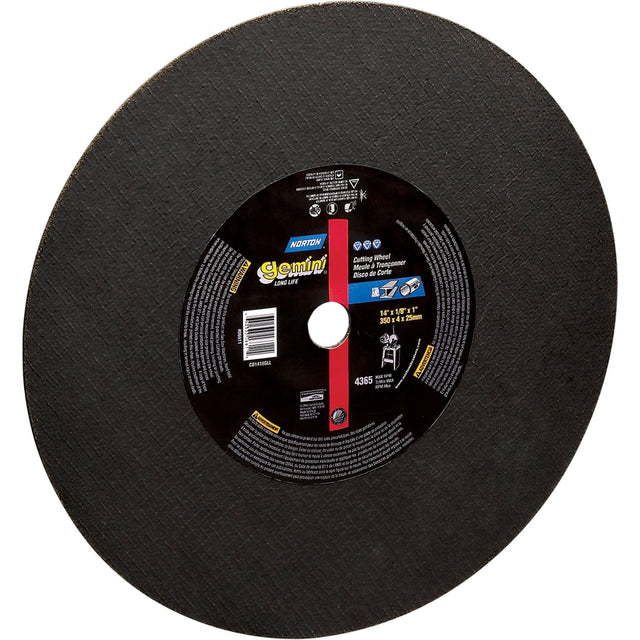 Large Diameter Reinforced Cut-Off Wheels for Stationary Saws - Gemini®Large Diameter, 12" x 1/8", 1" Arbor, Type 1, Aluminum Oxide, 5095 RPM