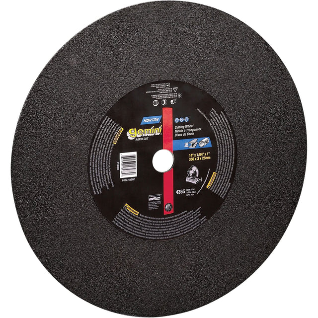Chop Saw Reinforced Cut-Off Wheels - Gemini®, 14" x 7/64", 1" Arbor, Type 1, Aluminum Oxide, 4365 RPM