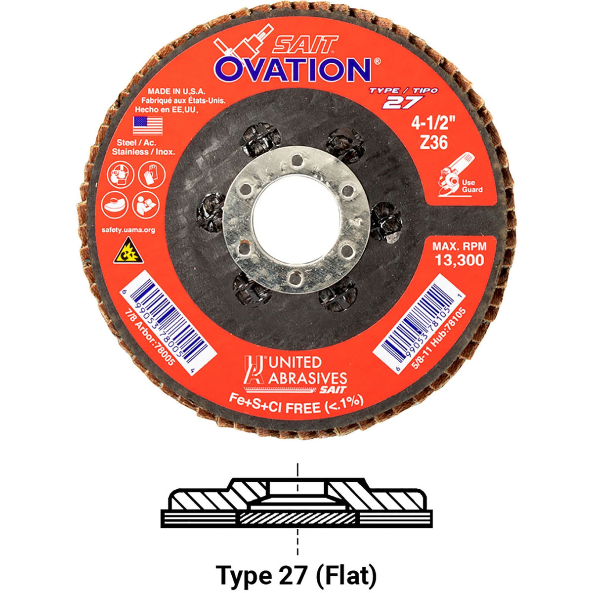 Ovation Flap Disc, 5" x 7/8", Type 29, 80 Grit, Zirconium
