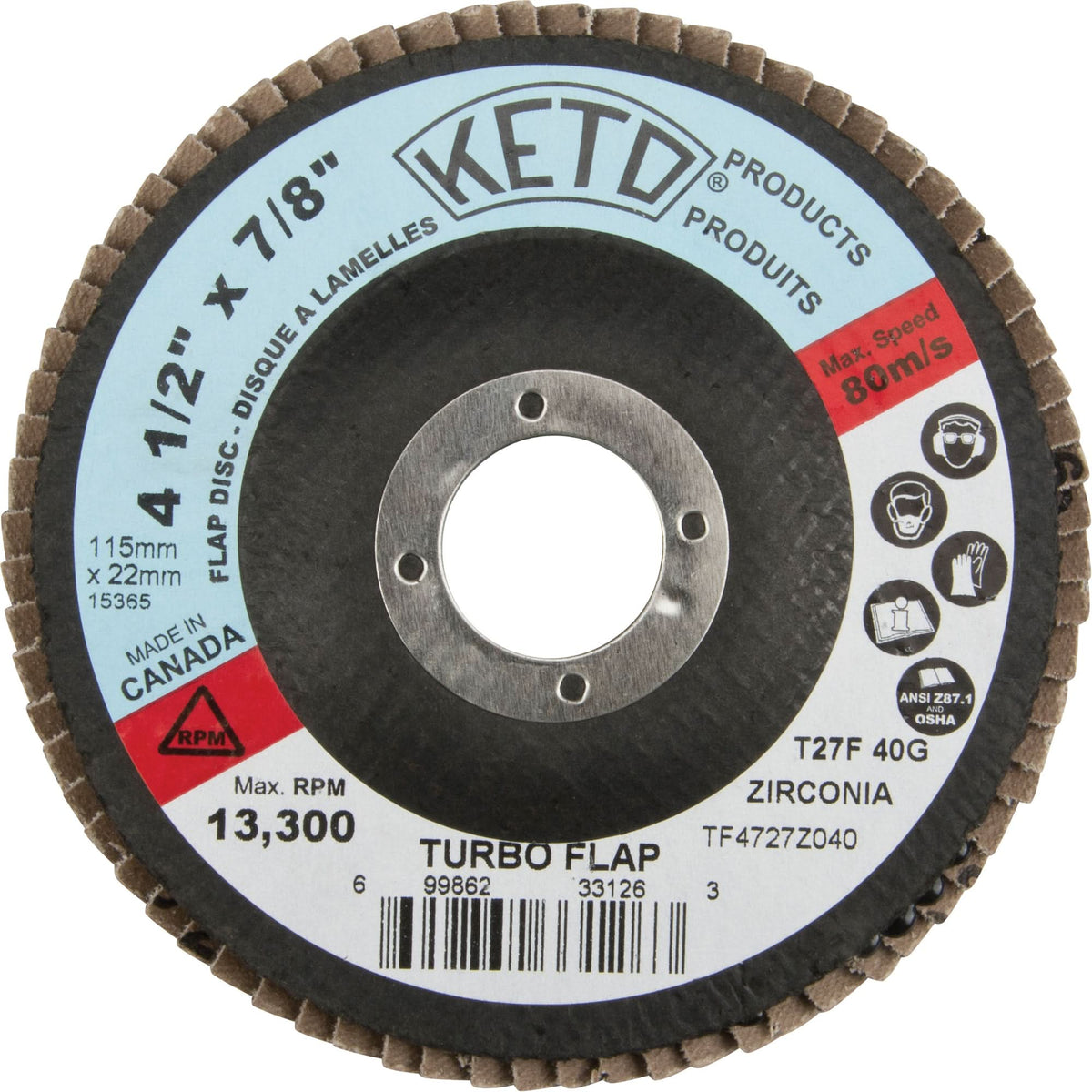 Turbo Flap Disc, 4-1/2" x 7/8", 40 Grit, Zirconia Alumina