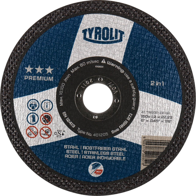 Premium 2 In 1 Thincut Cut-Off Wheel, 7" x 1/16", 7/8" Arbor, Type 1, Aluminum Oxide, 8600 RPM
