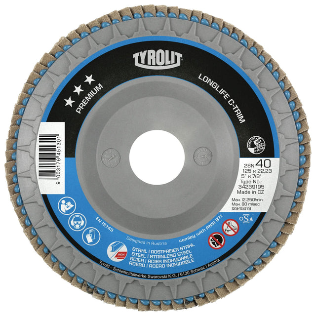 Heavy-Duty C-Trim Flap Disc, 7" x 7/8", Type 29, 80 Grit, Zirconium