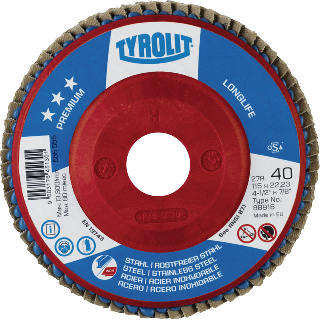 Long Life Flap Disc, 4-1/2" x 7/8", Type 27, 80 Grit, Zirconium