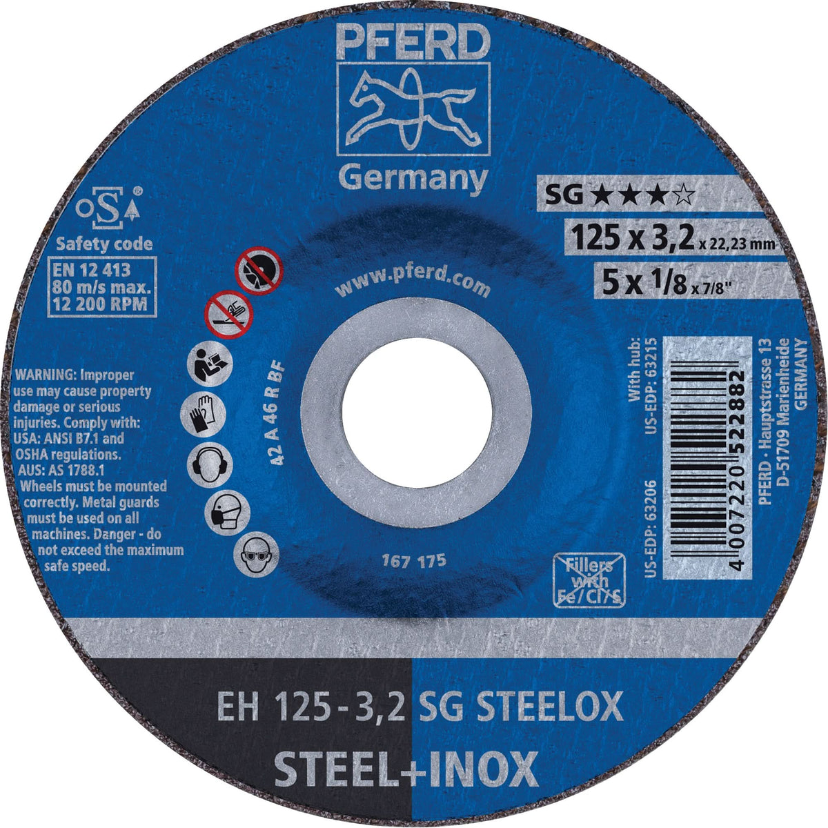 Cut-Off Wheel, 5" x 3/64", 7/8" Arbor, Type 27, Aluminum Oxide, 12200 RPM