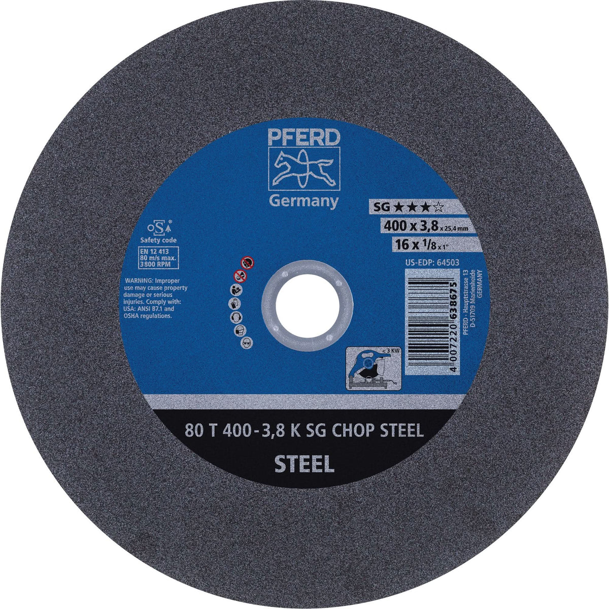 Cut-Off Wheel, 14" x 3/32", 1" Arbor, Type 1, Aluminum Oxide, 4400 RPM