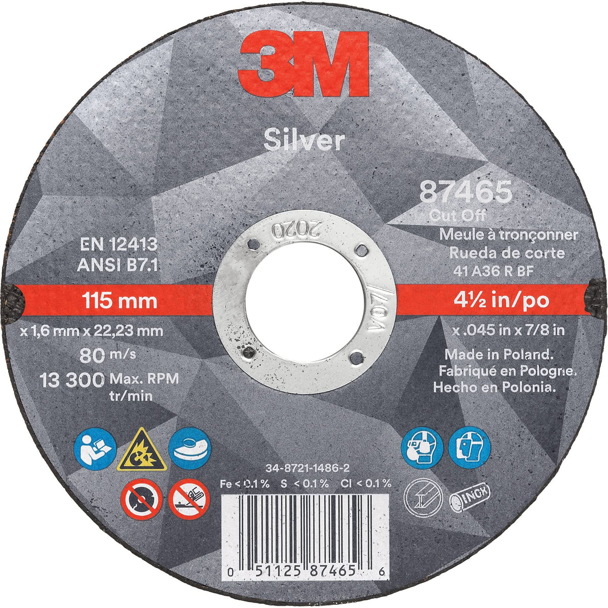 Silver Cut-Off Wheel, 4" x 0.035", 1/4" Arbor, Type 1, Ceramic, 19100 RPM
