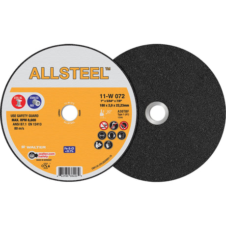 AllSteel™ Cut-Off Wheel, 7" x 5/64", 7/8" Arbor, Type 1, Aluminum Oxide, 8500 RPM