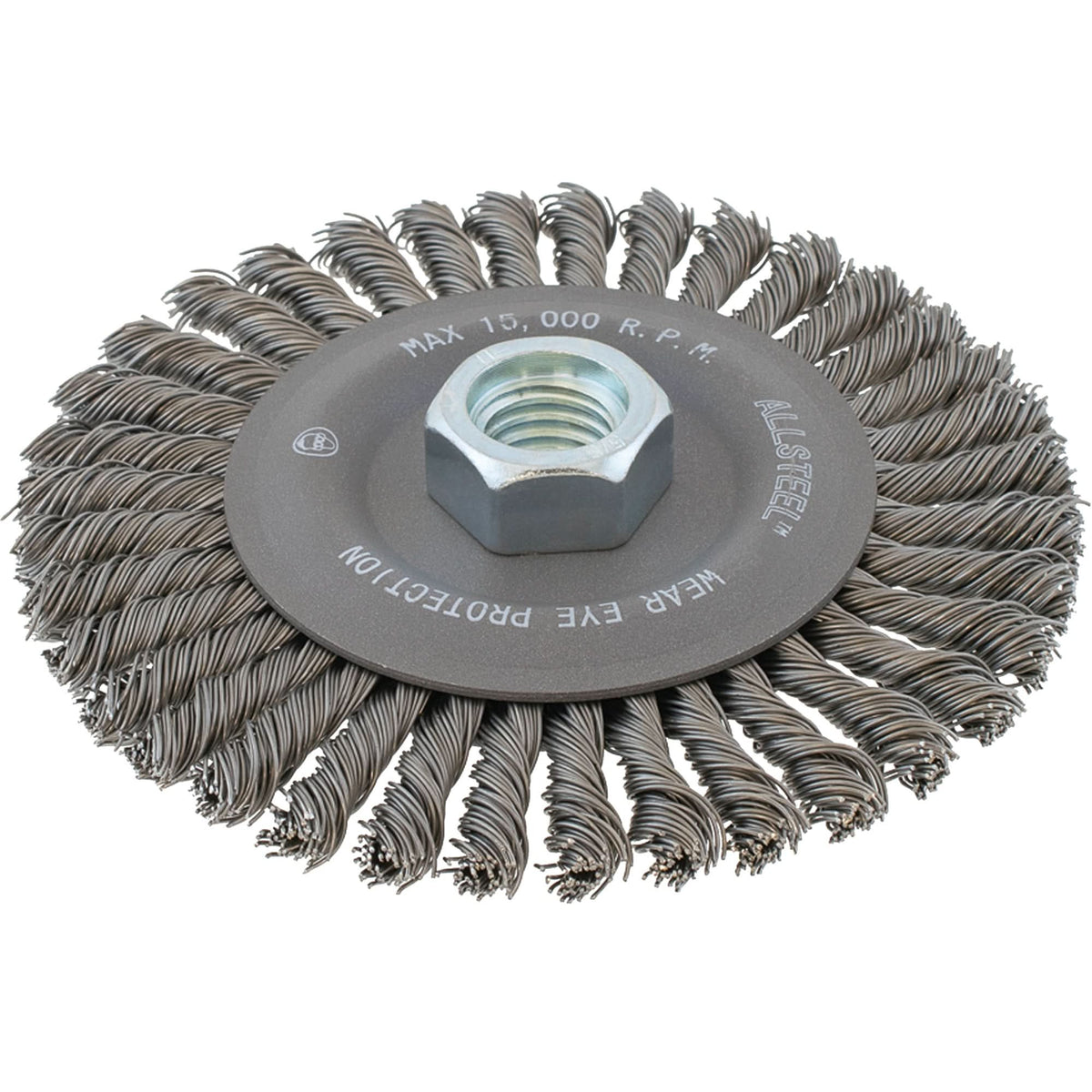 AllSteel™ Stringer Bead Wire Brush, 5" Dia., 0.02" Fill, 5/8"-11 Arbor, Steel