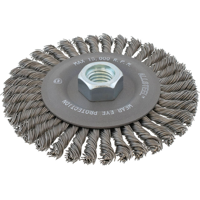AllSteel™ Stringer Bead Wire Brush, 5" Dia., 0.02" Fill, 5/8"-11 Arbor, Steel