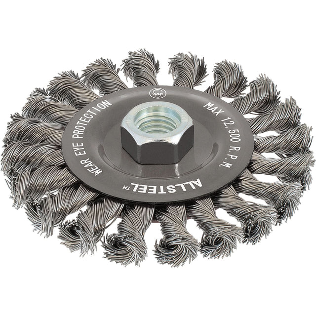 AllSteel™ Wire Brush, 5" Dia., 0.02" Fill, 5/8"-11 Arbor, Steel