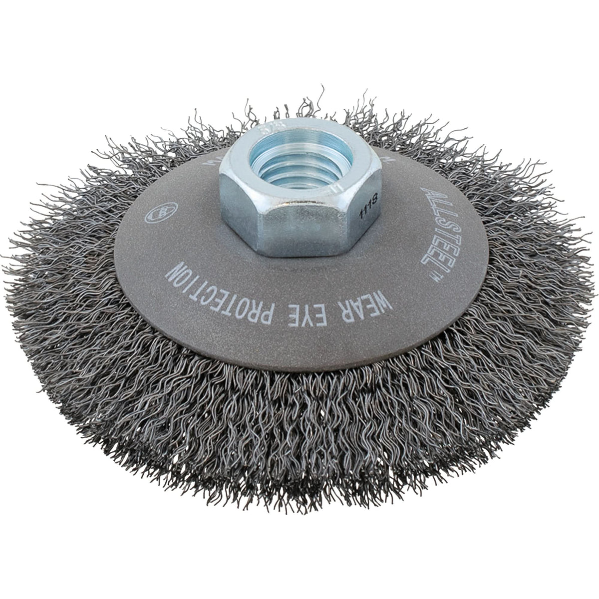 AllSteel™ Crimped Wire Brush, 5" Dia., 0.0118" Fill, 5/8"-11 Arbor