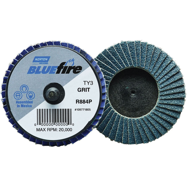BlueFire® R884P Plastic Flat Mini Flap Disc, 2" x Type 27, P80 Grit, Zirconia Alumina