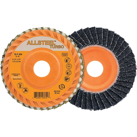 ALLSTEEL™ Turbo Flap Disc, 4-1/2" x 7/8", 60 Grit, Zirconia Alumina