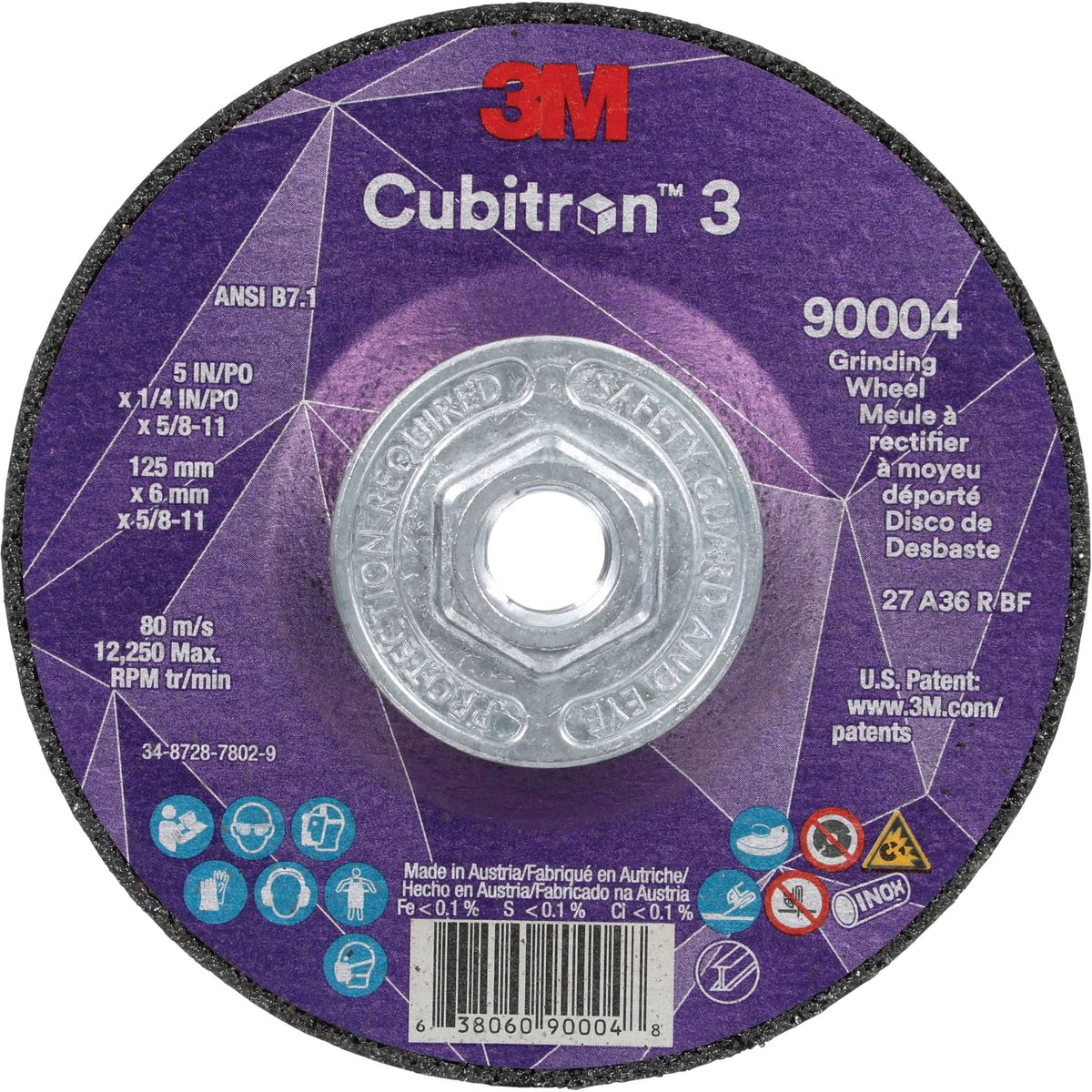 Cubitron™ 3 Depressed Centre Grinding Wheel, 5" x 0.25", 5/8"-11 Arbor, Ceramic, Type T27