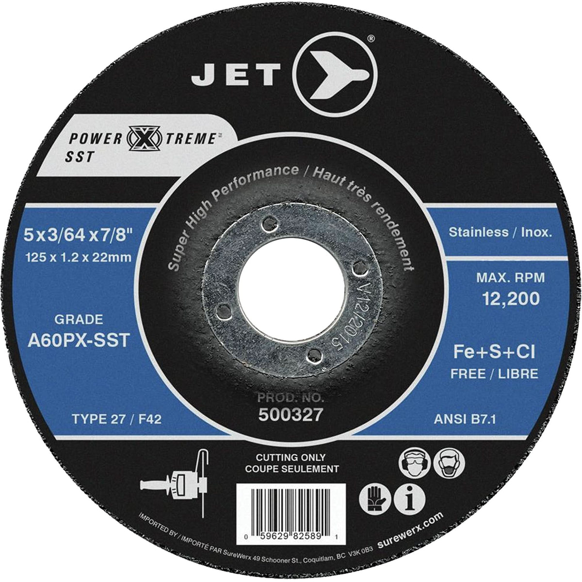 Power-Xtreme SST Cut-Off Wheel, 5" x 3/64", 7/8" Arbor, Type 27, 12200 RPM