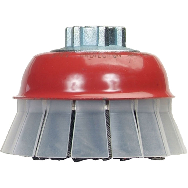 Knotted Wire Cup Brush with Protective Guard, 5" Dia. x 5/8"-11 Arbor