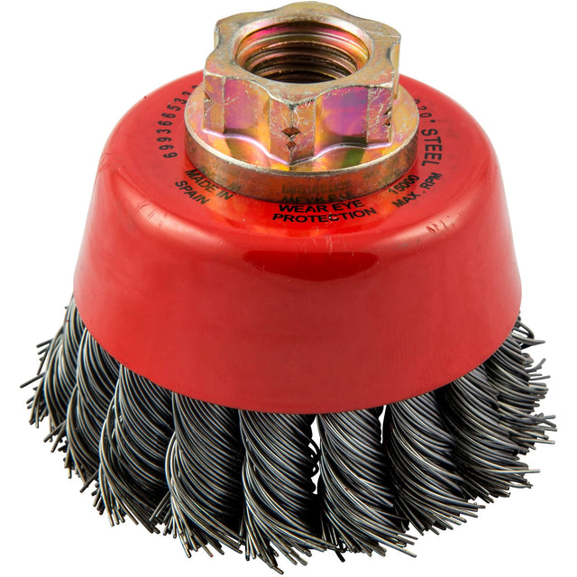 Knotted Wire Cup Brush, 2-3/4" Dia. x 5/8"-11 Arbor