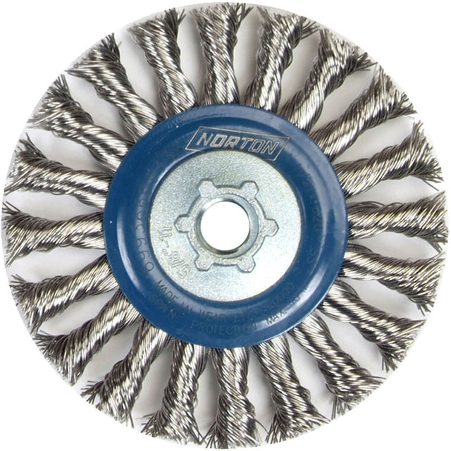 Full Cable Twist Wire Wheel, 4" Dia., 0.02" Fill, 5/8"-11 Arbor, Stainless Steel