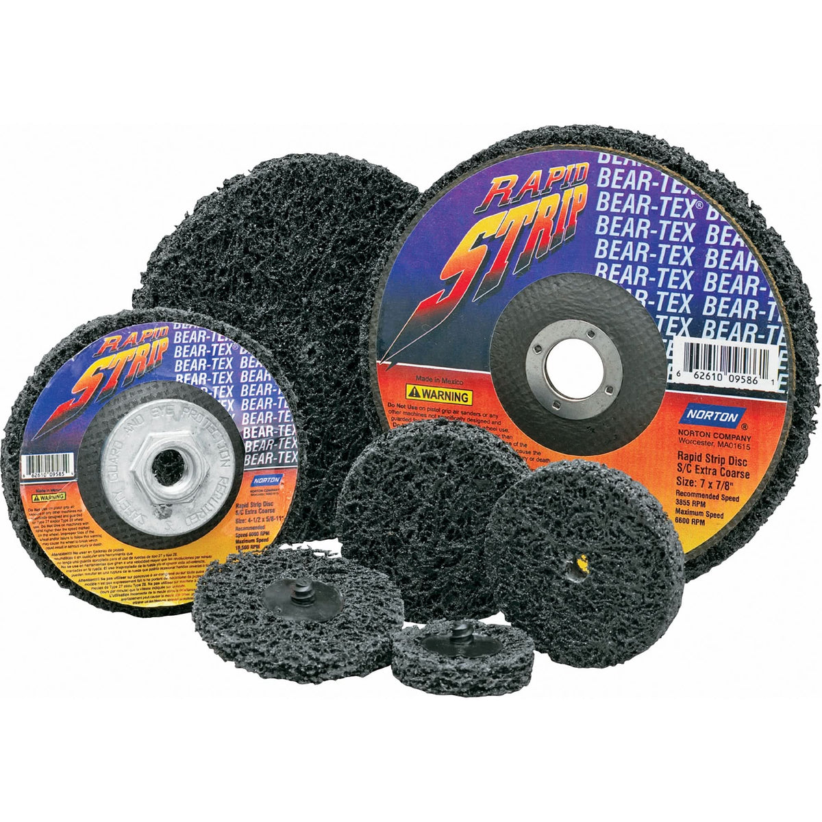 Bear-Tex Rapid Strip Discs, 7" Dia., Extra Coarse Grit, Silicon Carbide