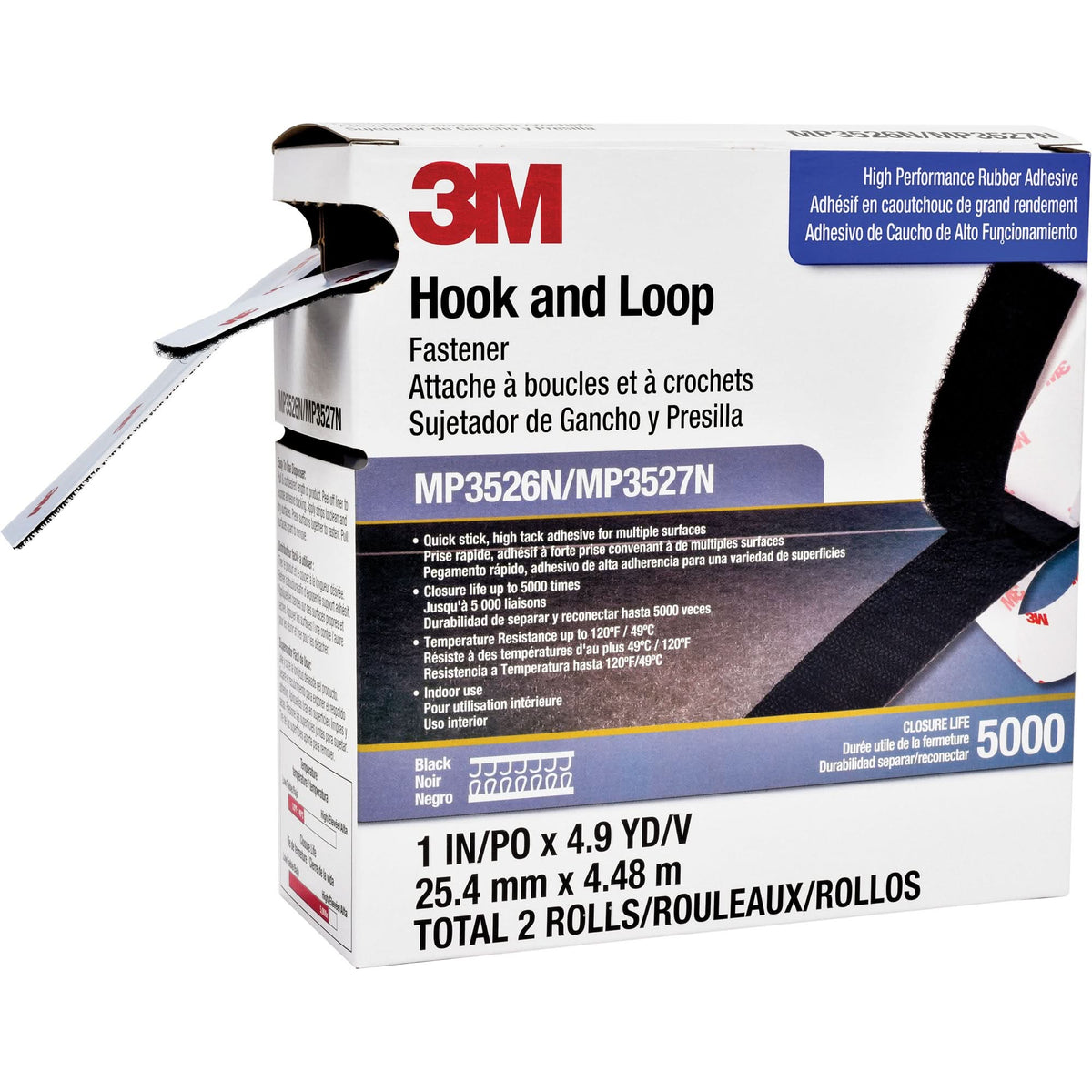 Reclosable Fastener, Hook & Loop, 5 yds x 1", Adhesive, Black