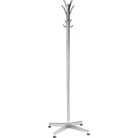 Coat Tree, 60" H, Steel, Chrome, 8 Hook(s)