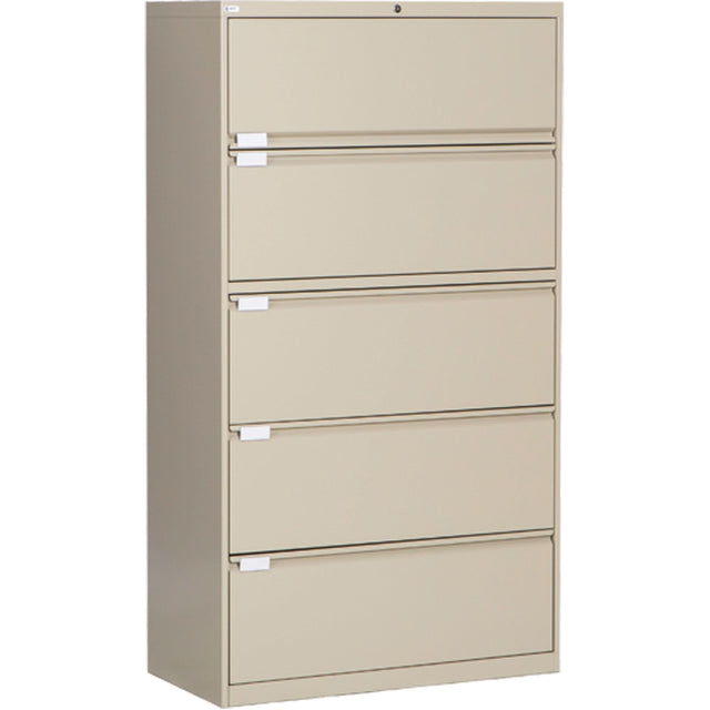 Lateral Filing Cabinet, Steel, 5 Drawers, 36" W x 18" D x 65-1/2" H, Beige