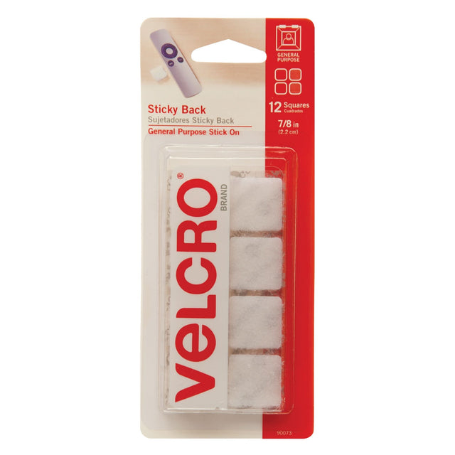 Fastener Squares, Hook & Loop, 7/8" Dia., Adhesive, White