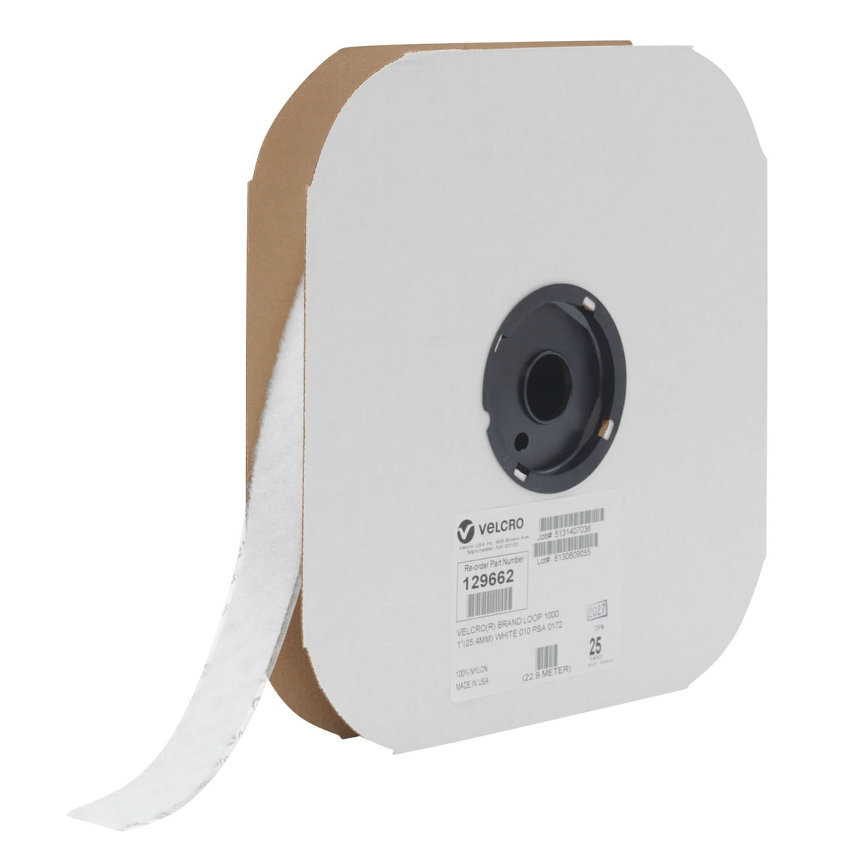Fastener Tape, Loop, 25 yds x 3/4", Sew-On, White