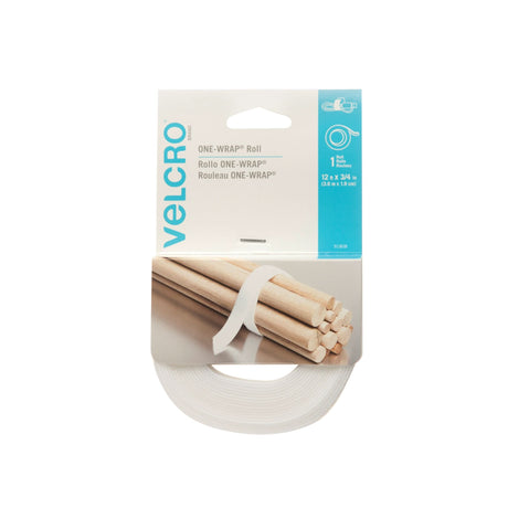 One-Wrap® Fastener Tape, Hook & Loop, 12' x 3/4", Self-Grip, White