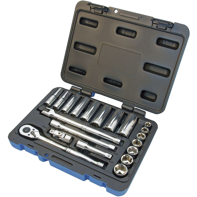 SW3821-6 6-Point SAE Socket & Socket Wrench Set, 21 Pcs, 3/8" Drive Size, Deep