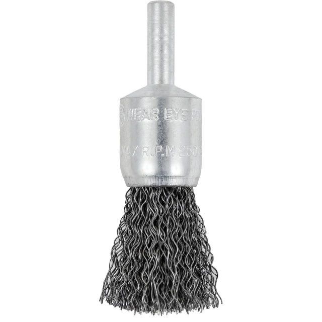 E050-12 Shaft Mounted Crimped End Brush, 1/2", 0.012" Fill, 1/4" Shank