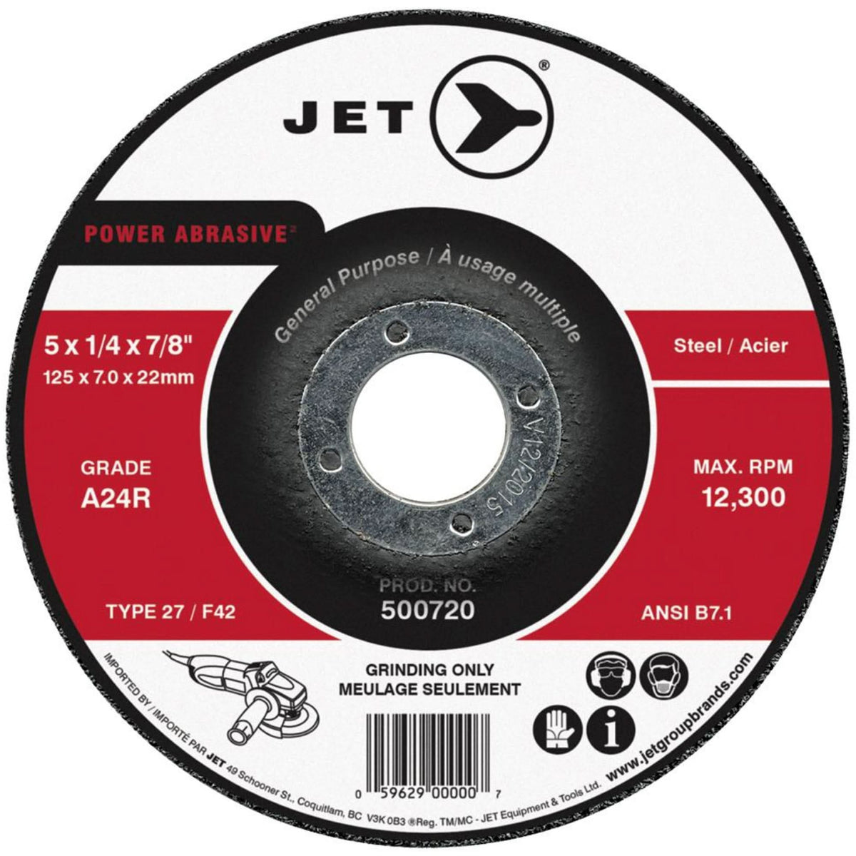 POWER ABRASIVE® Grinding Wheel, 4" x 1/4", 5/8" Arbor, Type 27