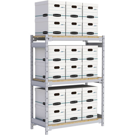 Wide Span Record Storage Shelving, Steel, 3 Shelves, 42" W x 18" D x 60" H