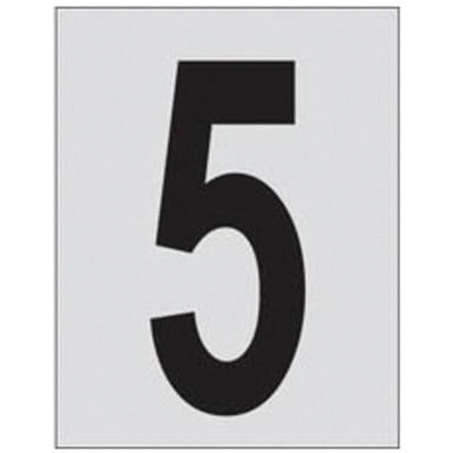 Reflective Individual Number and Letter Labels, 5, 1" H, Black on Silver
