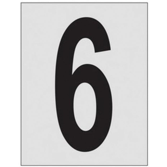 Reflective Individual Number and Letter Labels, 6, 1" H, Black on Silver