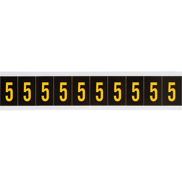 Individual Number and Letter Labels, 5, 2" H, Yellow on Black