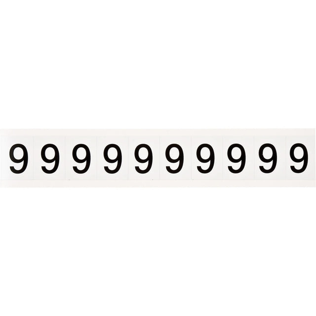 Individual Number and Letter Labels, 9, 1" H, Black on White